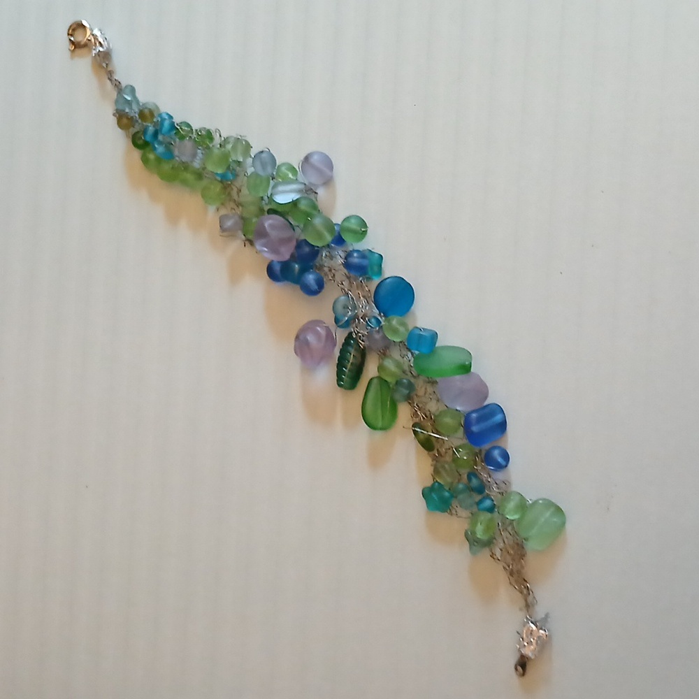 NWOT Artisan Women's Multicolor Wire Beaded Bracelet Sea Glass Color - Picture 8 of 17